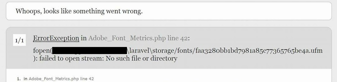 หากพบ error failed to open stream ให้ไปสร้าง folder ชื่อ fonts ใน storage ก่อนนะครับ