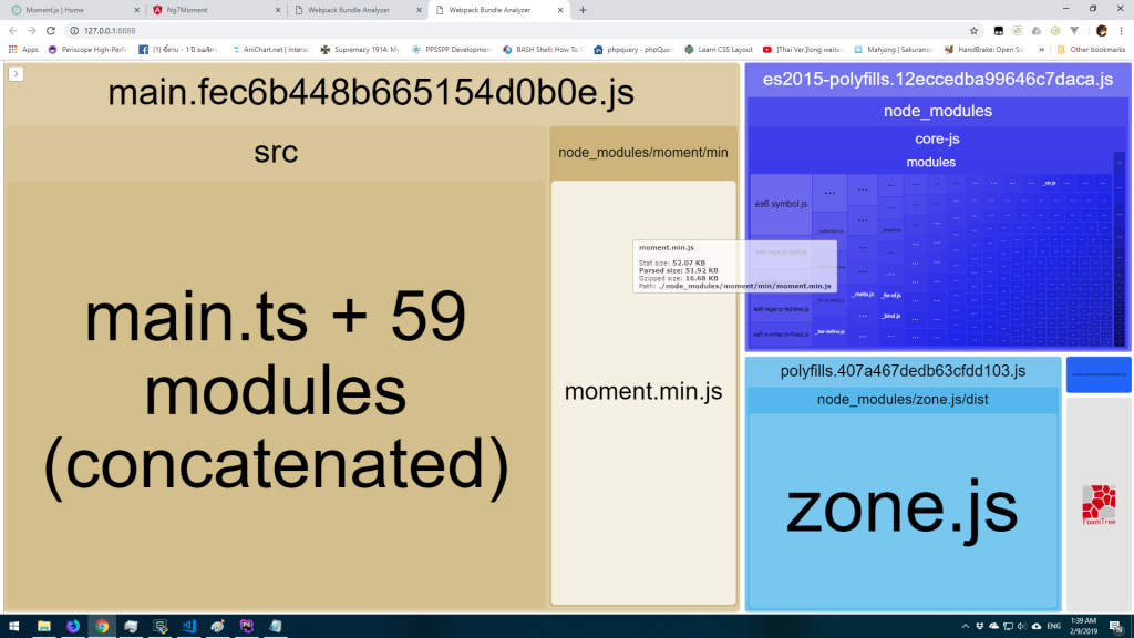 Bundle size after import min version of moment.js