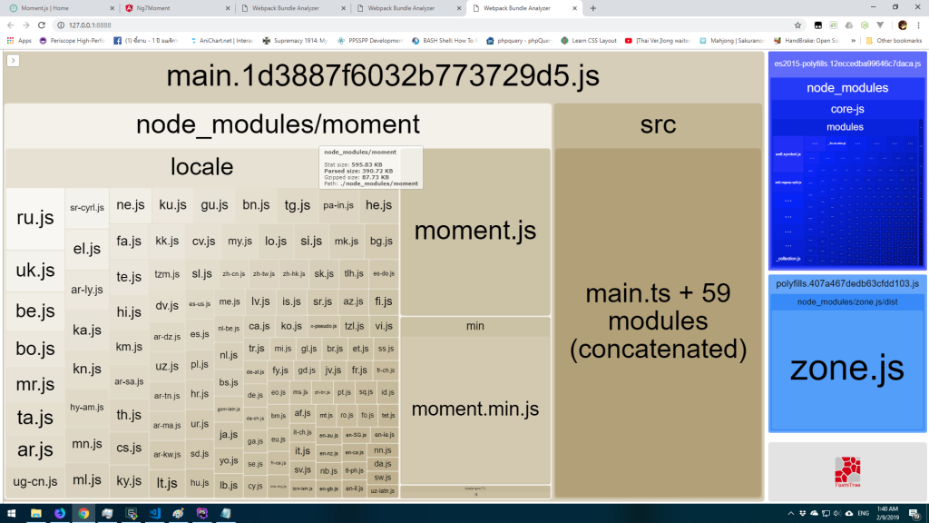 bundle size when import min version of moment.js and import locale